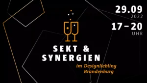 Titelbild Sekt und Synergien Gründungsservice FH Potsdam. zwei Sektgläser auf schwarzem Untergrund